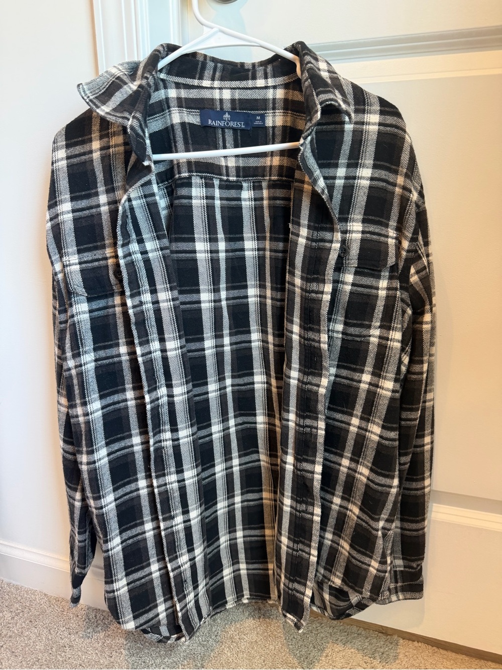 RAINFOREST Black and White Plaid Button-Down Shirt